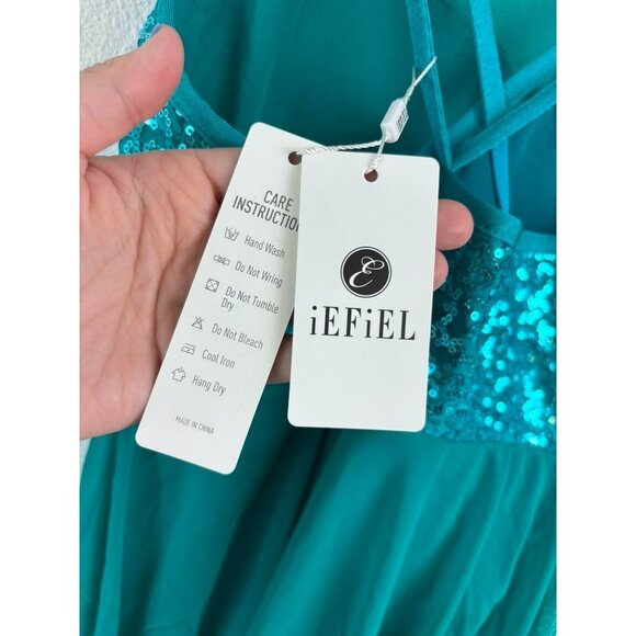iEFiEL women's adult medium teal green sequin skirted leotard dance wear soloist - Picture 4 of 6